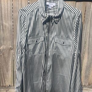 Lush Black & White Striped Zip-Front Blouse